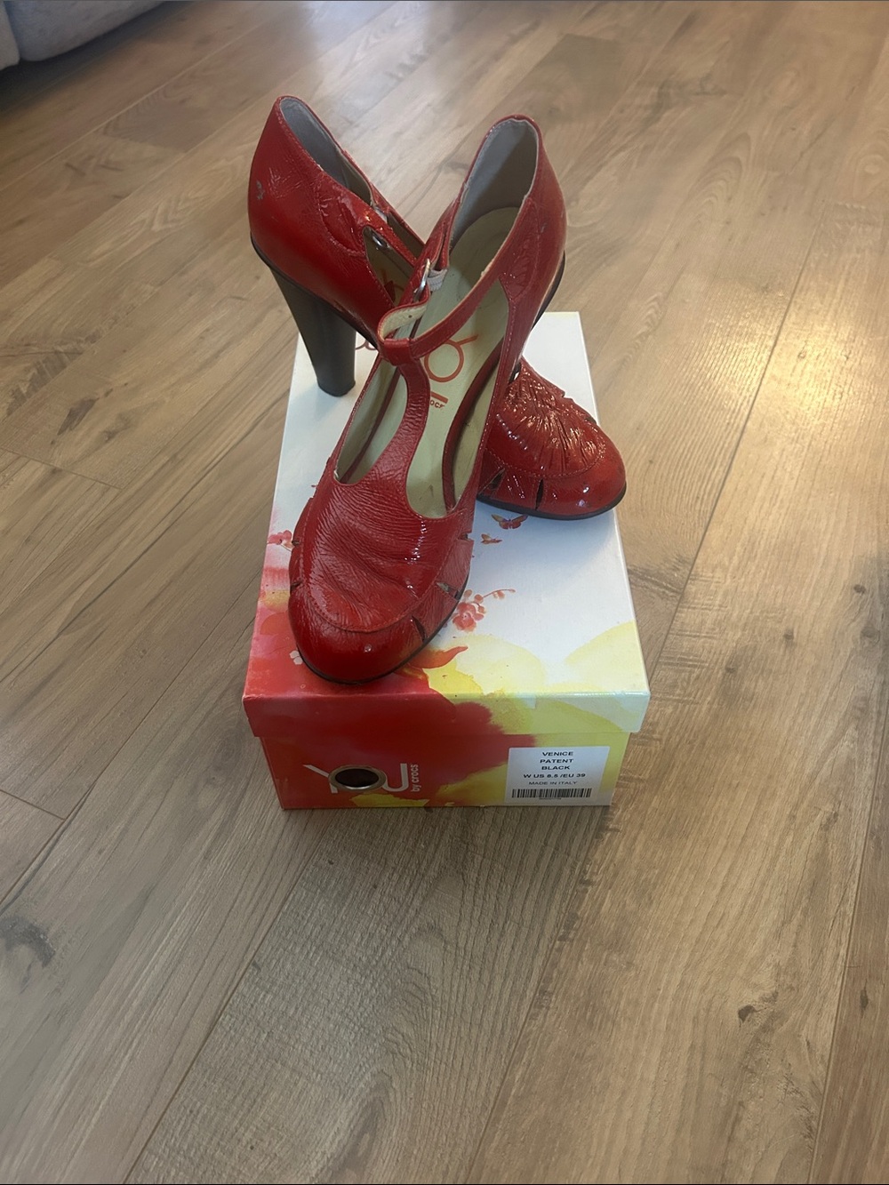 CROCS Red T-Strap High Heel Pumps
